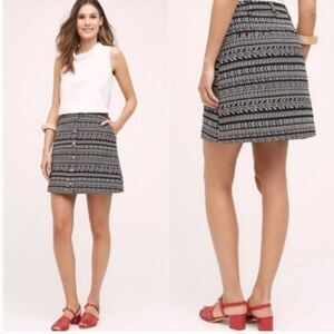 Anthropologie Maeve Fieldnotes Button Front Skirt Black White Sz 12